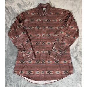 Ely Cattleman Shirt Mens Medium Brown Long Sleeve Western Snap Aztec Print